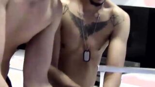 Horny jock loves interracial face fuck while making dinner