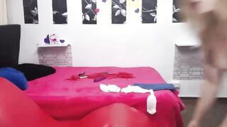 Foamed blonde babe masturbates on solo webcam show