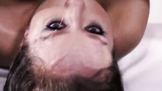 Horny milf gets rough face fucking big cock down her throat