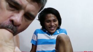 Asian twink slut Russel bends over and takes hard