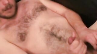 Hairy stud interviewed before jerking off and cumshot