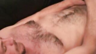Hairy stud interviewed before jerking off and cumshot