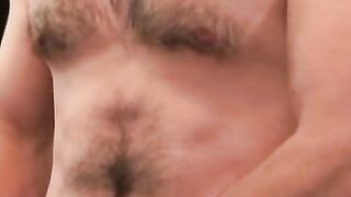 Hairy stud interviewed before jerking off and cumshot