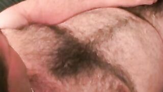 This dudes hairy chest is in your face while he jerks off