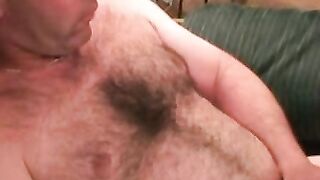 This dudes hairy chest is in your face while he jerks off