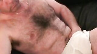This dudes hairy chest is in your face while he jerks off