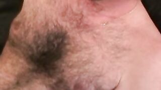 This dudes hairy chest is in your face while he jerks off