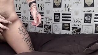 Sexy tattooed hunk Mickey Taylor wanking his fat cock