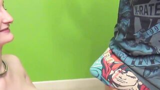 Nerdy UK babe Zara Du Rose down on her knees sucking cock
