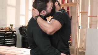 Muscular construction workers bareback and suck cock on the job