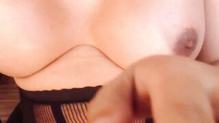 Big tits shemale in stockings jerks off
