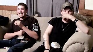Two straight dudes fool around while masturbating their cocks