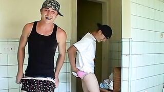 Handsome twink and his boyfriend try out new bought undies