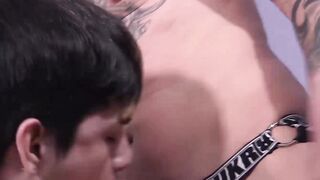 Inked stud loves having his big balls licked and sucked