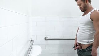 Muscle gay strangers fuck in public mens room
