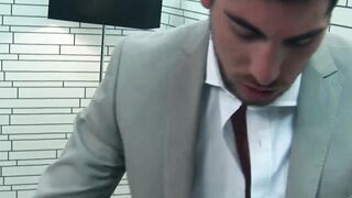 Bearded businessmen drills HR hunk for better evaluation