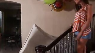 Tanner Mayes fucking in the stairs with her natural hooters