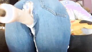 MILF in Ripped Jeans Fucks Machine Dick