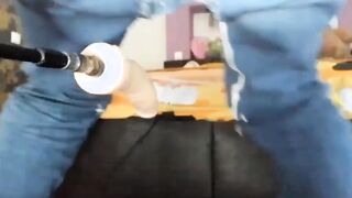 MILF in Ripped Jeans Fucks Machine Dick