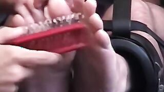 Cute muscular Randy with big dick gets feet tickled hard
