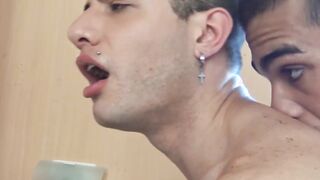 Skinny teen Edipo Rey swallows straight Latino Ayun big dick