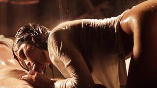 Sinful babe rides and sucks big cock on the rain