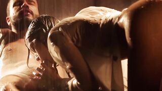 Sinful babe rides and sucks big cock on the rain
