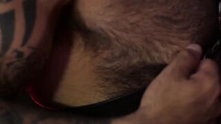 Tattooed bearded Atlas Grant bareback ass drilled after BJ