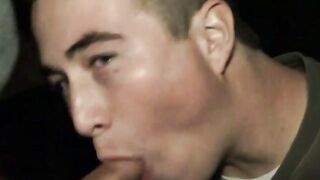 Snapbacked jock deepthroats a veiny cock and cums
