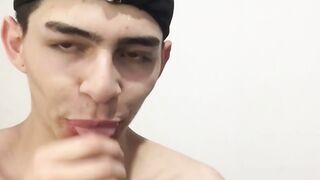 Anus fingering session with young twink with tats and cap