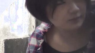 Japanese teenie soaking herself up with warm pee