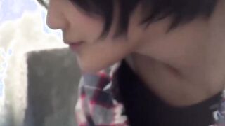 Japanese teenie soaking herself up with warm pee