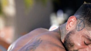 Muscle tattooed gays anal fucking outdoors and indoors