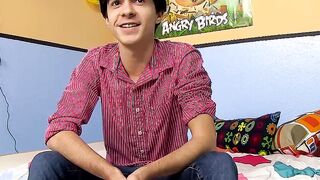 Horny emo twink interviewed on cam then jerks off