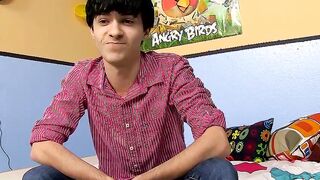 Horny emo twink interviewed on cam then jerks off