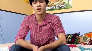 Horny emo twink interviewed on cam then jerks off