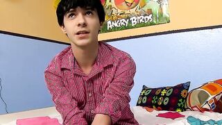 Horny emo twink interviewed on cam then jerks off
