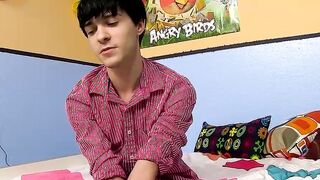 Horny emo twink interviewed on cam then jerks off