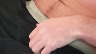 Hairy hunk teasing before jerking off his big cock