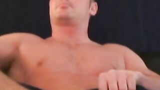 Hairy hunk teasing before jerking off his big cock