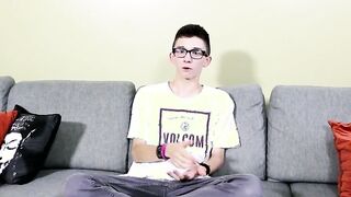 Twink nerd Cameron Hilander jacking his big stiff cock