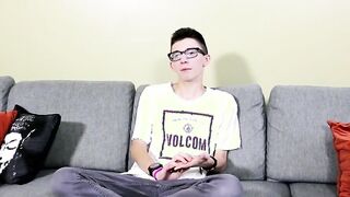 Twink nerd Cameron Hilander jacking his big stiff cock