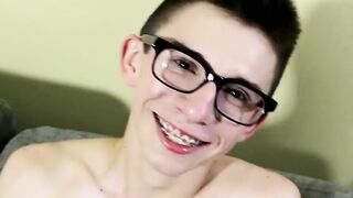 Twink nerd Cameron Hilander jacking his big stiff cock