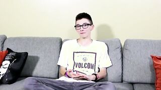 Twink nerd Cameron Hilander jacking his big stiff cock
