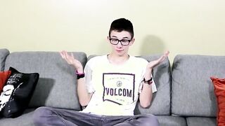 Twink nerd Cameron Hilander jacking his big stiff cock