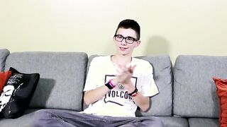 Twink nerd Cameron Hilander jacking his big stiff cock