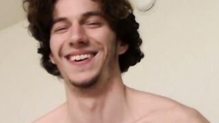 Young skinny dude struggles while jacking his hairy cock