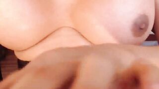 Huge boobs Asian trans in stockings wanks on webcam