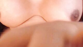 Huge boobs Asian trans in stockings wanks on webcam