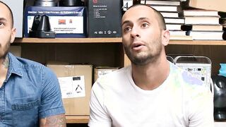 Thieving jocks fucked in ass by security in the backroom